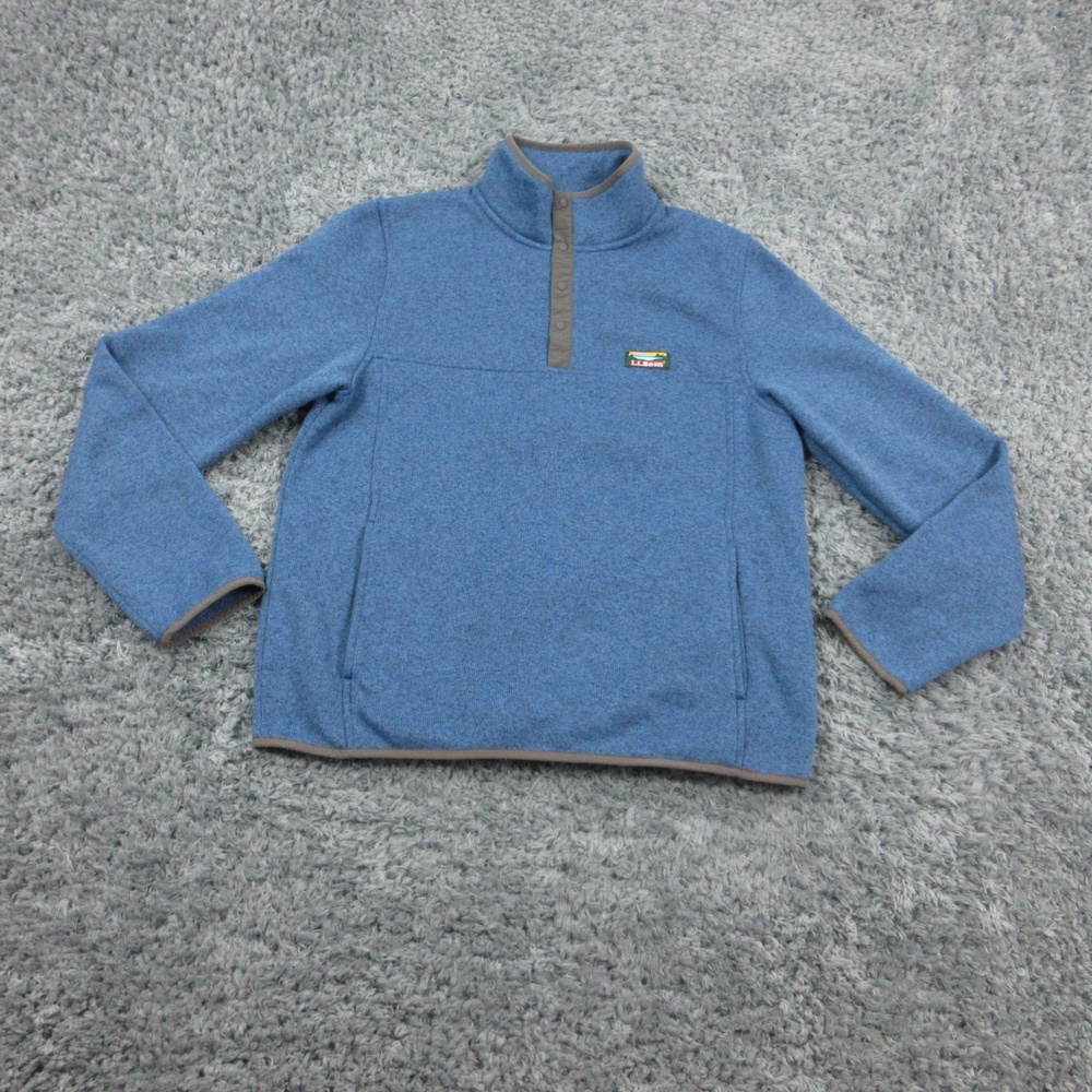LL Bean Pullover Mens Medium Blue Fleece Sweater Slightly Fitted Outdoor Hiking